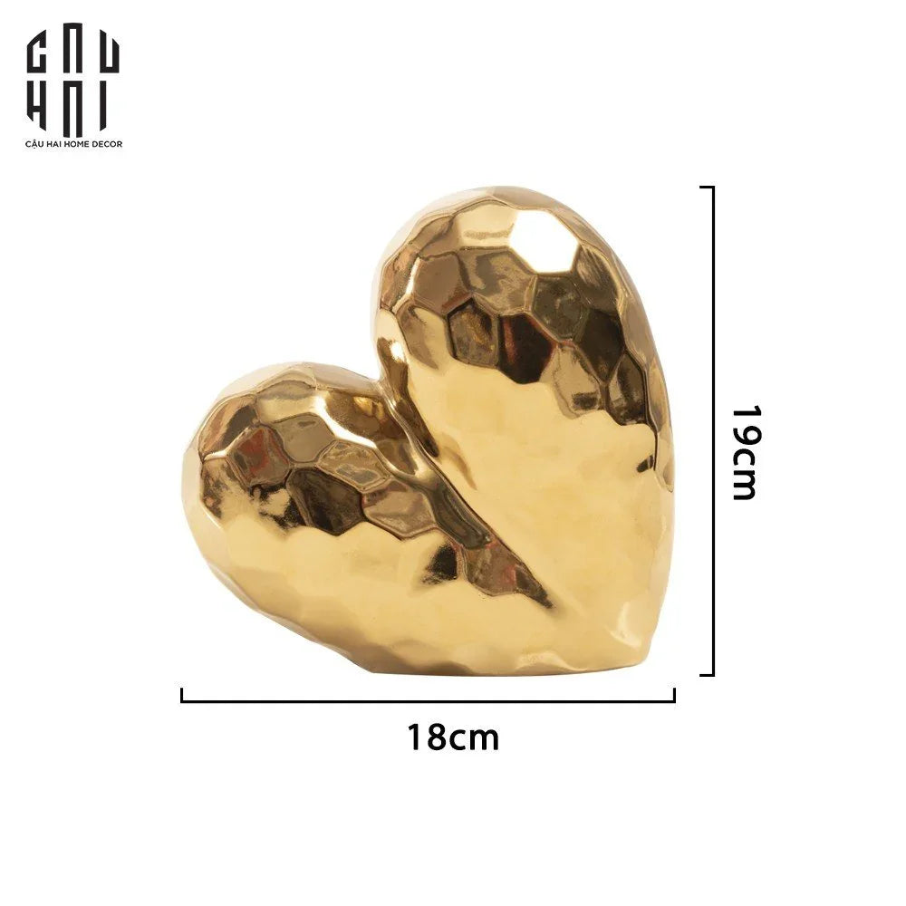 Tượng Gốm Sứ Tráng Men Trái Tim Mạ Vàng Ceramic Sweetheart-CẬU HAI HOME DECOR