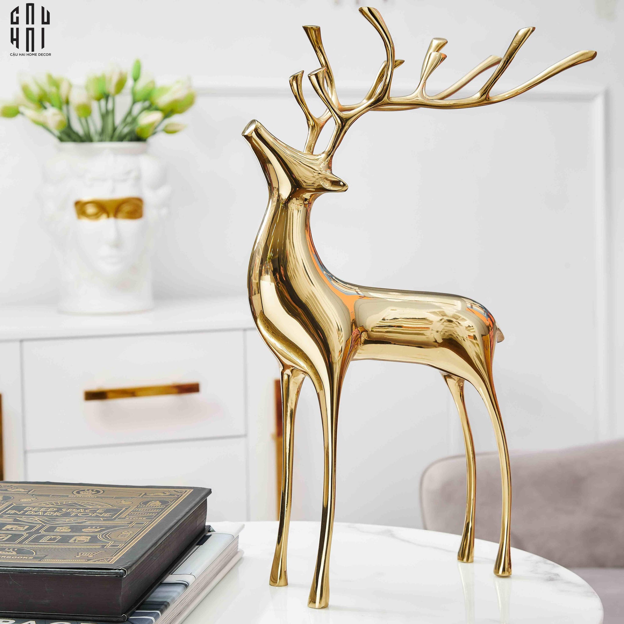Tượng Hươu Golden Goddess Elk-CẬU HAI HOME DECOR