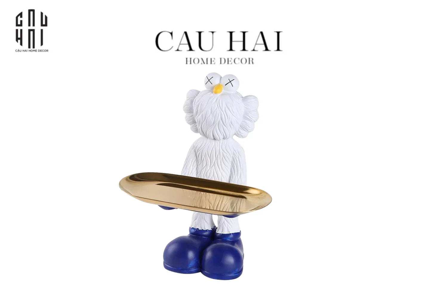 ELYSIAN - TƯỢNG FIGURINE KAWS CẰM KHAY BẢN DENIM - WHITE-CẬU HAI HOME DECOR