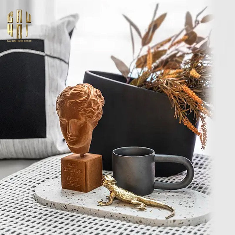 Tượng La Mã Bọc Nhung Ancient Roman Plato Quote Bust - Brick Orange Velvet 9x22-CẬU HAI HOME DECOR