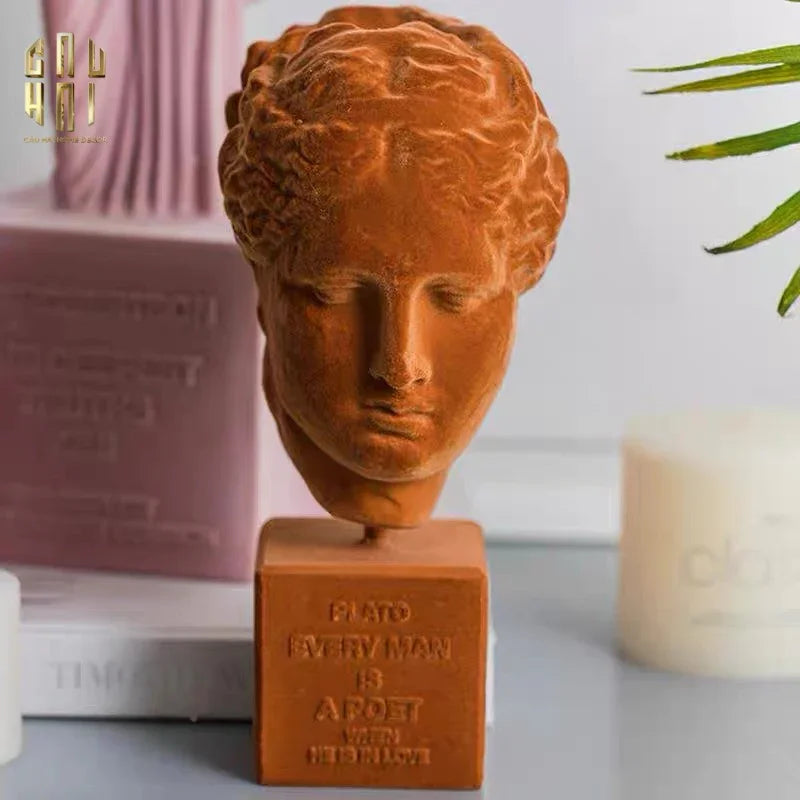 Tượng La Mã Bọc Nhung Ancient Roman Plato Quote Bust - Brick Orange Velvet 9x22-CẬU HAI HOME DECOR