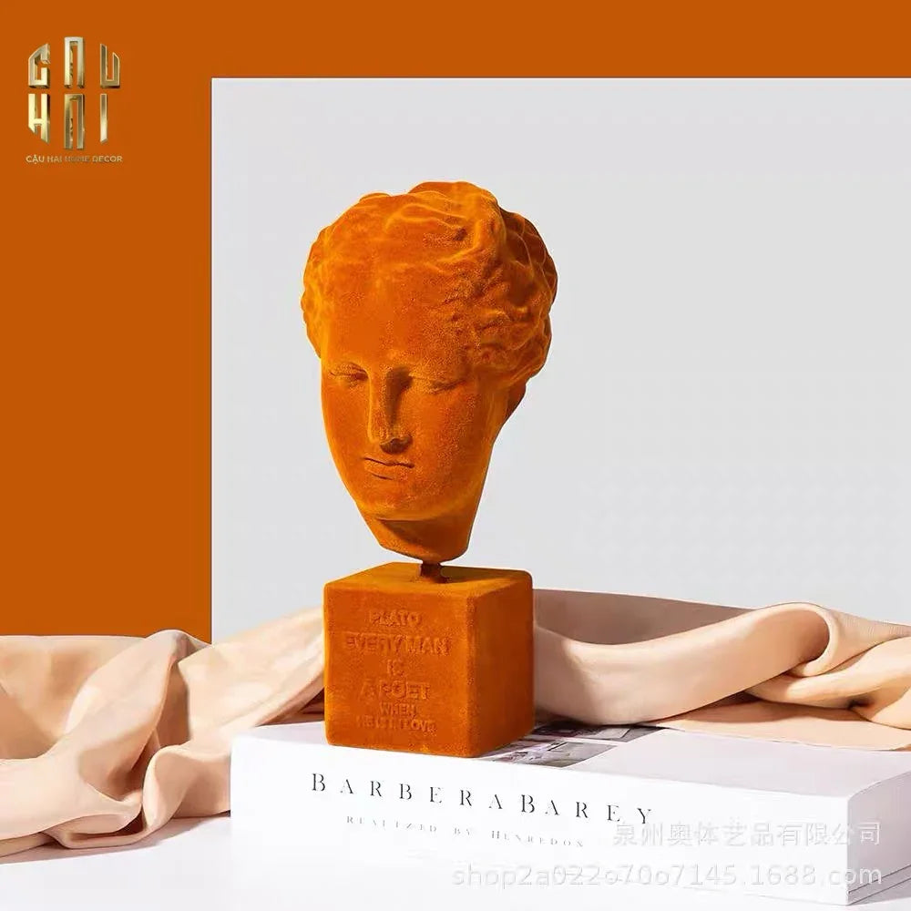 Tượng La Mã Bọc Nhung Ancient Roman Plato Quote Bust - Brick Orange Velvet 9x22-CẬU HAI HOME DECOR