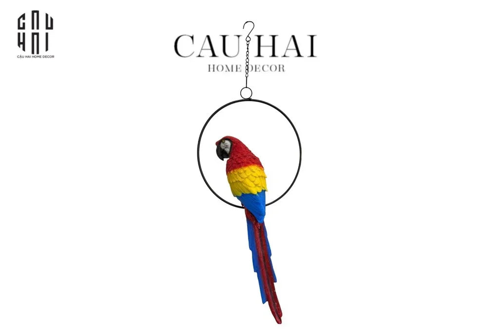 TƯỢNG MAISON JUNGLE PARROT - ARA ON CIRCLE-CẬU HAI HOME DECOR
