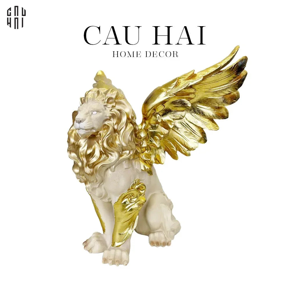 HOME COUTURE - TƯỢNG MAJESTIC GOLDEN LION - GOLD DUST 50CM-CẬU HAI HOME DECOR