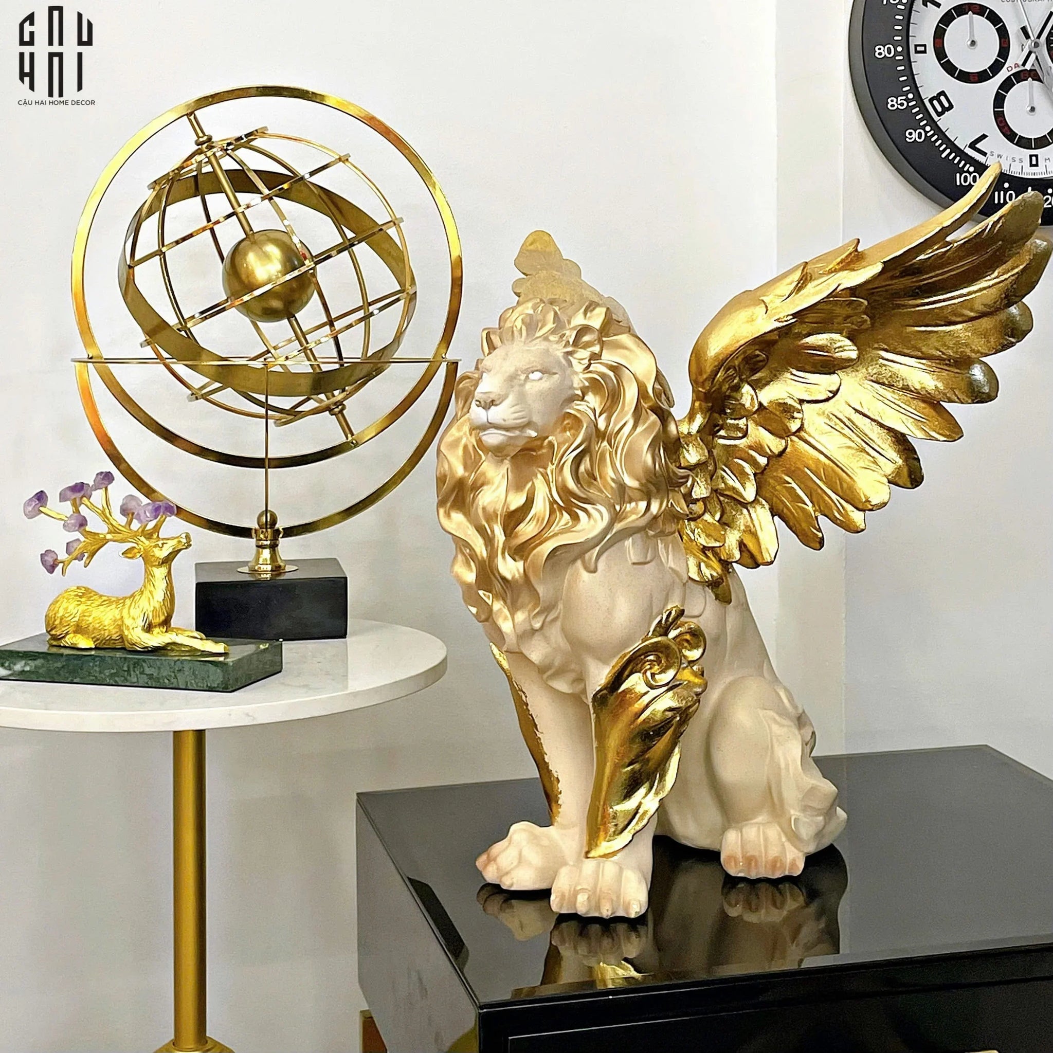 HOME COUTURE - TƯỢNG MAJESTIC GOLDEN LION - GOLD DUST 50CM-CẬU HAI HOME DECOR