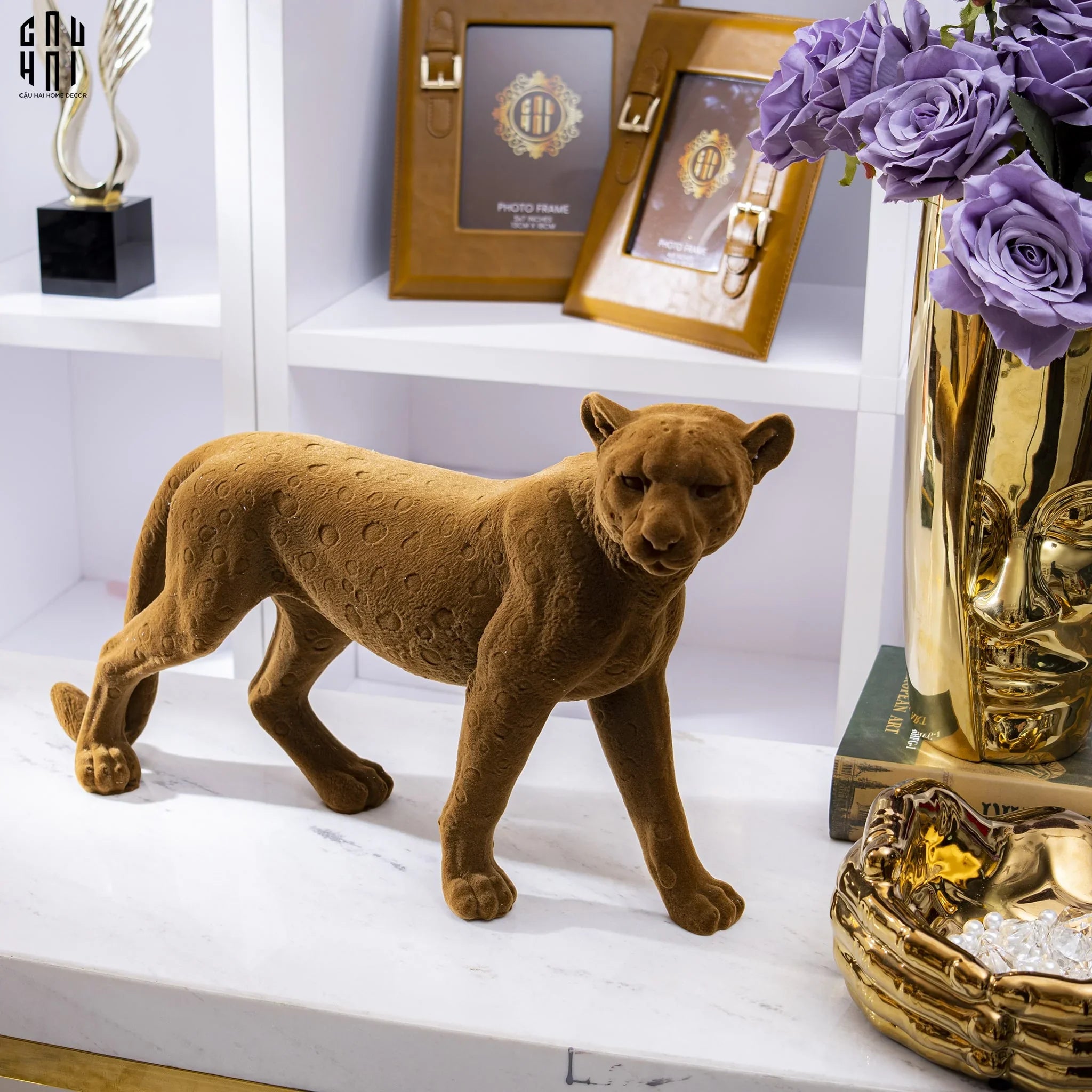 TƯỢNG BÁO VELOUR MAJESTIC LEOPARD-CẬU HAI HOME DECOR