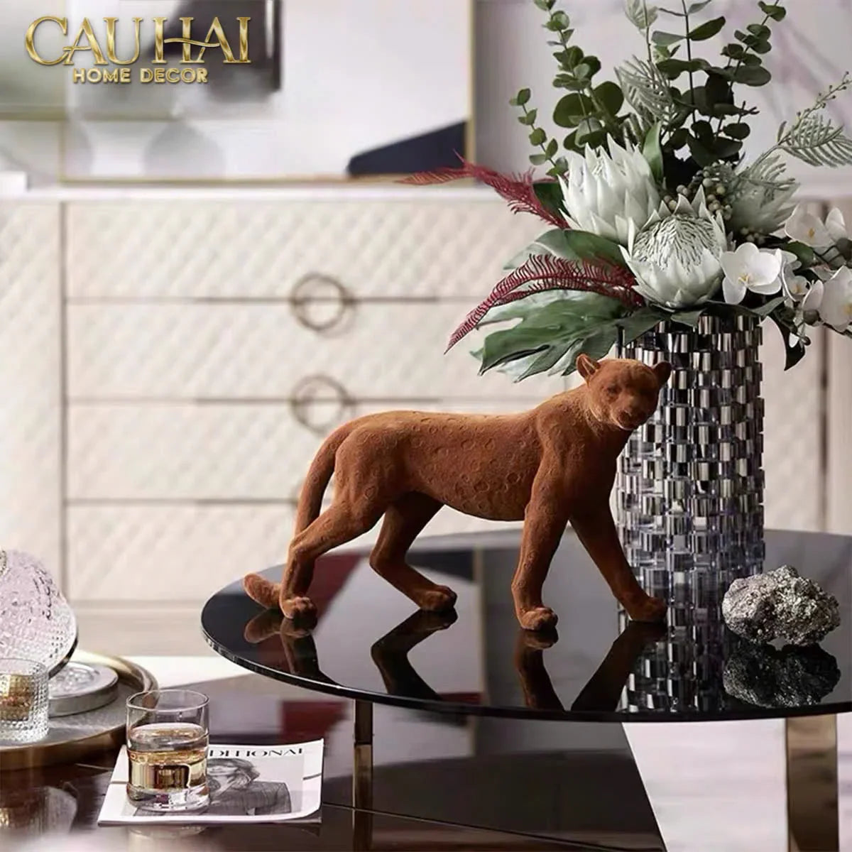 TƯỢNG BÁO VELOUR MAJESTIC LEOPARD-CẬU HAI HOME DECOR