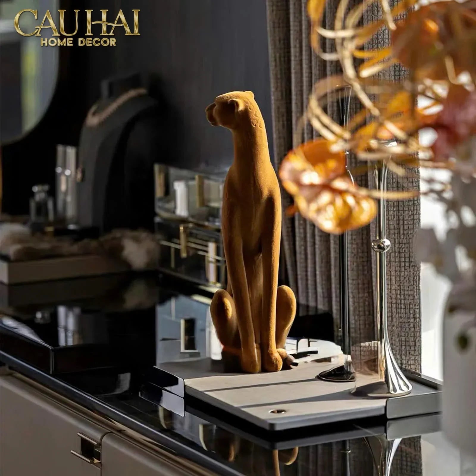 TƯỢNG BÁO VELOUR MAJESTIC LEOPARD - STANDING-CẬU HAI HOME DECOR