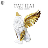 HOME COUTURE - TƯỢNG MAJESTIC WHITE LION - GOLD DUST 50CM-CẬU HAI HOME DECOR