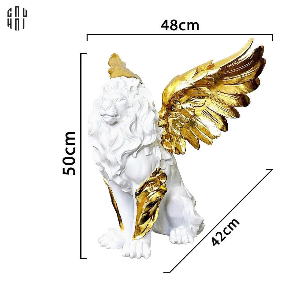 HOME COUTURE - TƯỢNG MAJESTIC WHITE LION - GOLD DUST 50CM-CẬU HAI HOME DECOR