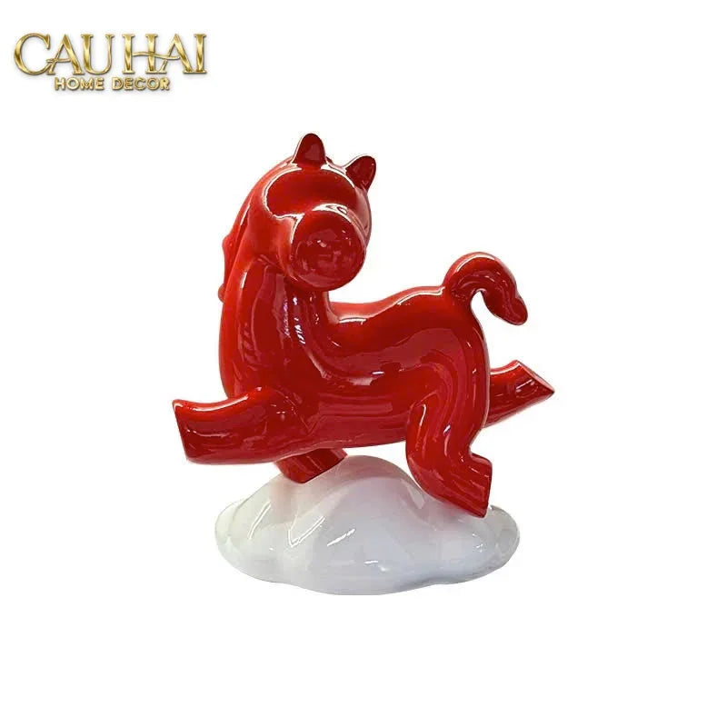 Tượng Ngựa Gốm Chu Mã An Yên Cloudborne Crimson Joyful Cheval-CẬU HAI HOME DECOR