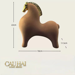 Tượng Ngựa Nhung Đỏ Hoàng Gia - Đại Hồng Mã Phú Quý 18x22-CẬU HAI HOME DECOR