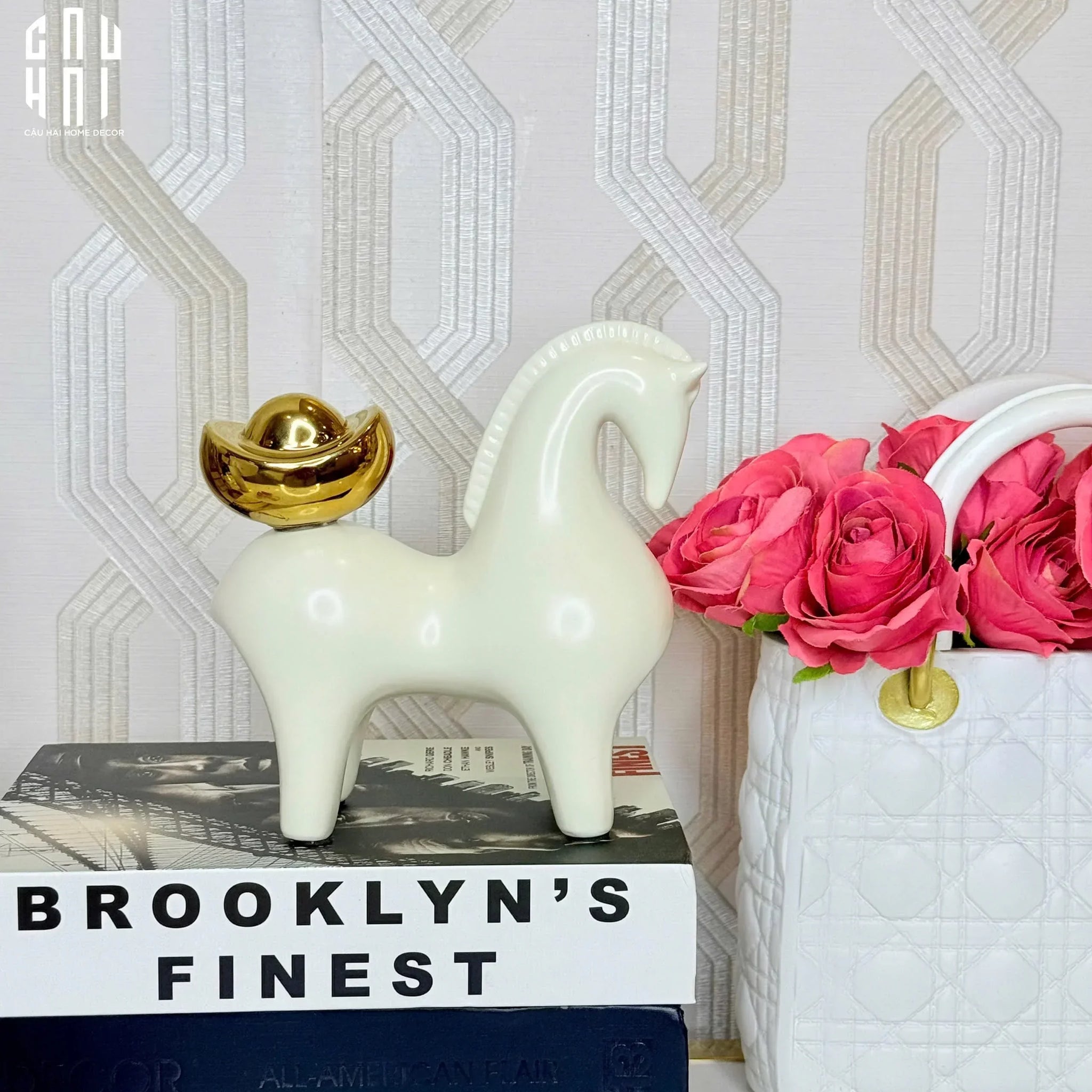 Tượng Ngựa Sứ Trắng Đời Đường - Kim Mã Bạch Ngọc - White Jade Tang Horse H16-CẬU HAI HOME DECOR