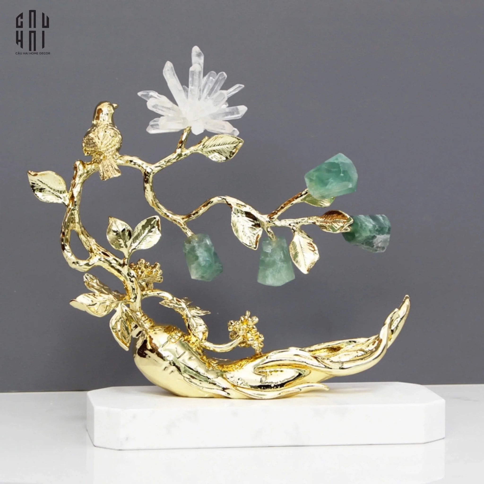 TƯỢNG NHÂN SÂM ĐÁ THẠCH ANH - ROOT OF IMMOTALITY-CẬU HAI HOME DECOR