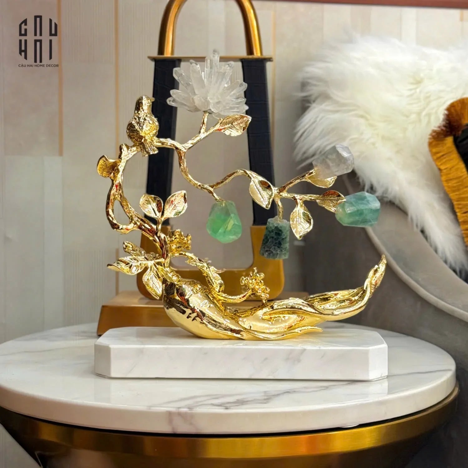 TƯỢNG NHÂN SÂM ĐÁ THẠCH ANH - ROOT OF IMMOTALITY-CẬU HAI HOME DECOR