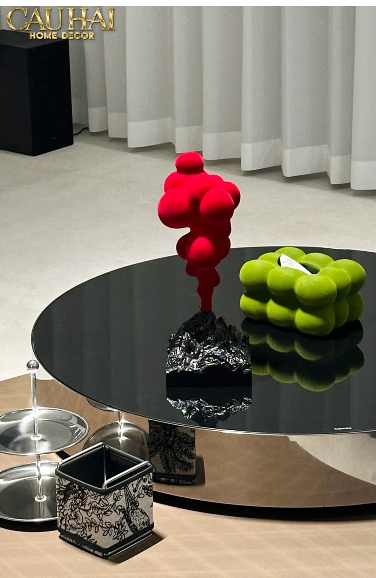 Tượng Nhung Đỏ Red Velvet Volcano Fw25 H36-CẬU HAI HOME DECOR