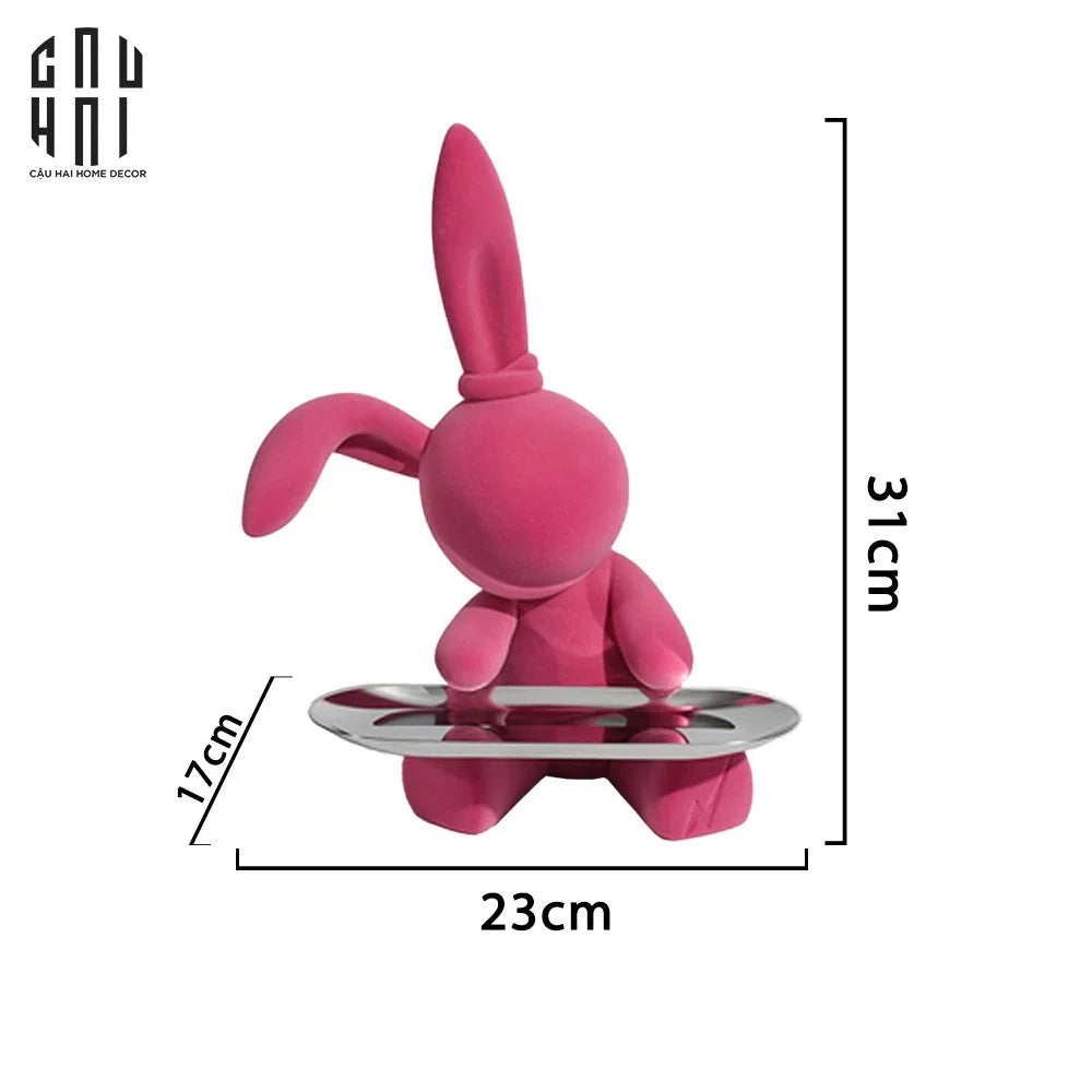 FÊTES COUTURE - TƯỢNG THỎ NHUNG - FIGURINE LAPIN PINK VELOUR MAISON H30 - CẬU HAI HOME DECOR