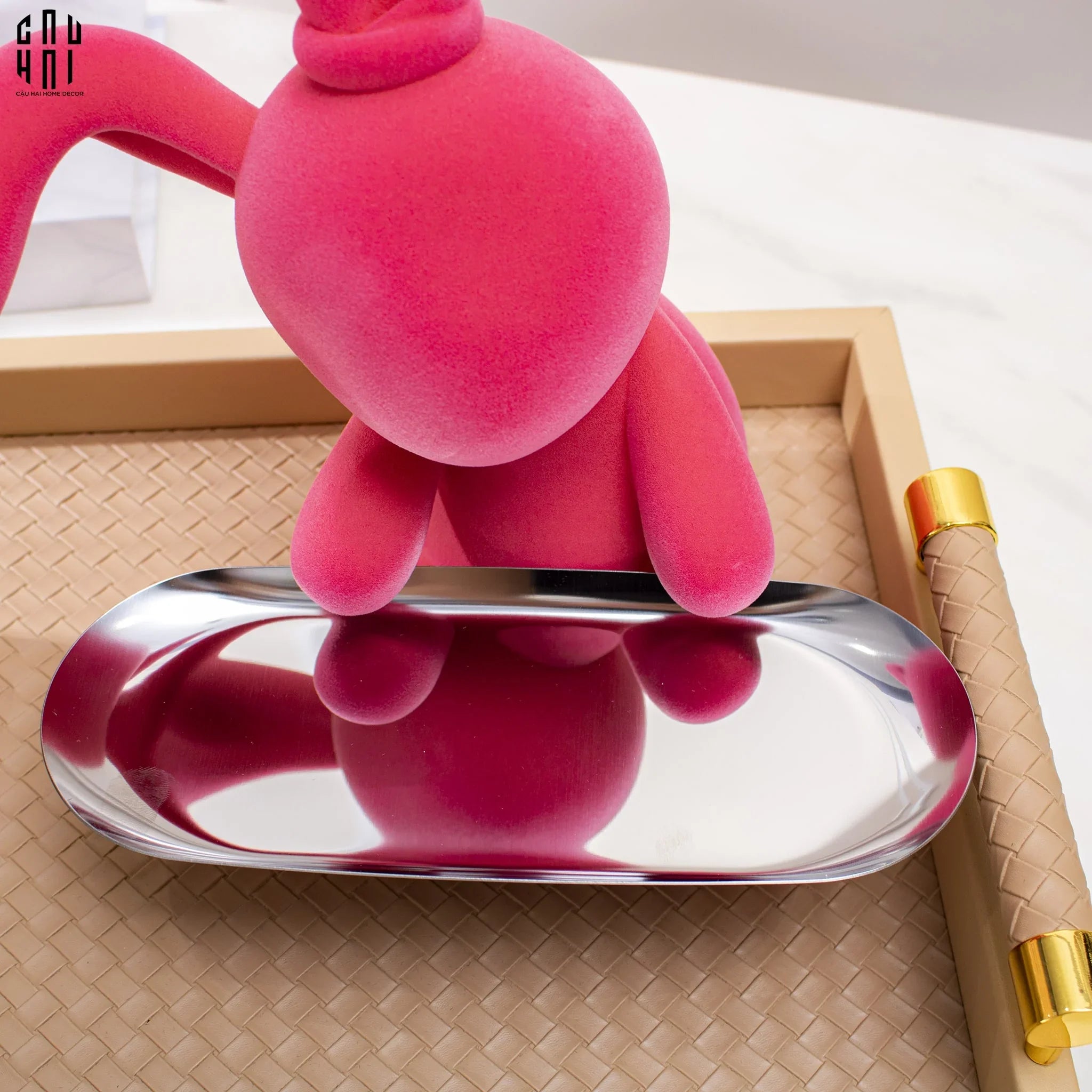 FÊTES COUTURE - TƯỢNG THỎ NHUNG - FIGURINE LAPIN PINK VELOUR MAISON H30 - CẬU HAI HOME DECOR