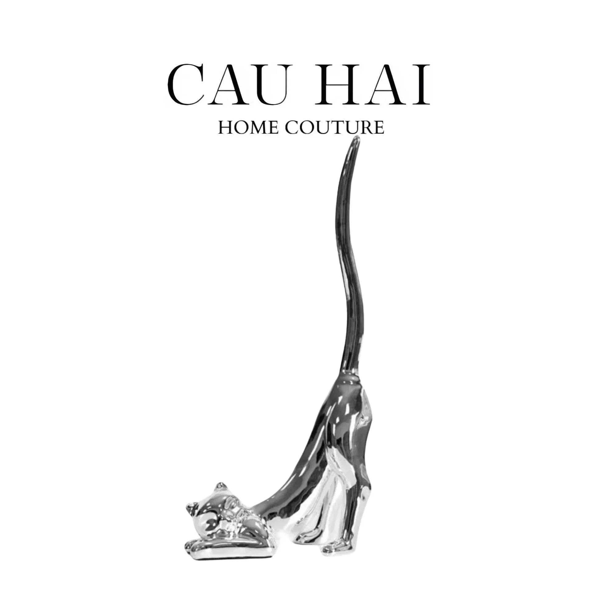 TƯỢNG PLATINUM STRETCHY CAT FW25-CẬU HAI HOME DECOR