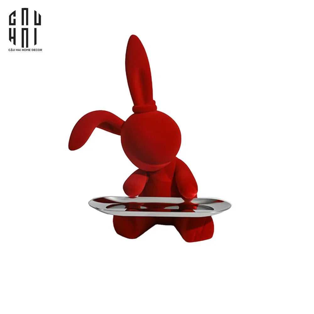 FÊTES COUTURE - TƯỢNG THỎ FIGURINE ROUGE VELOUR JOLI LAPIN H30 - CẬU HAI HOME DECOR