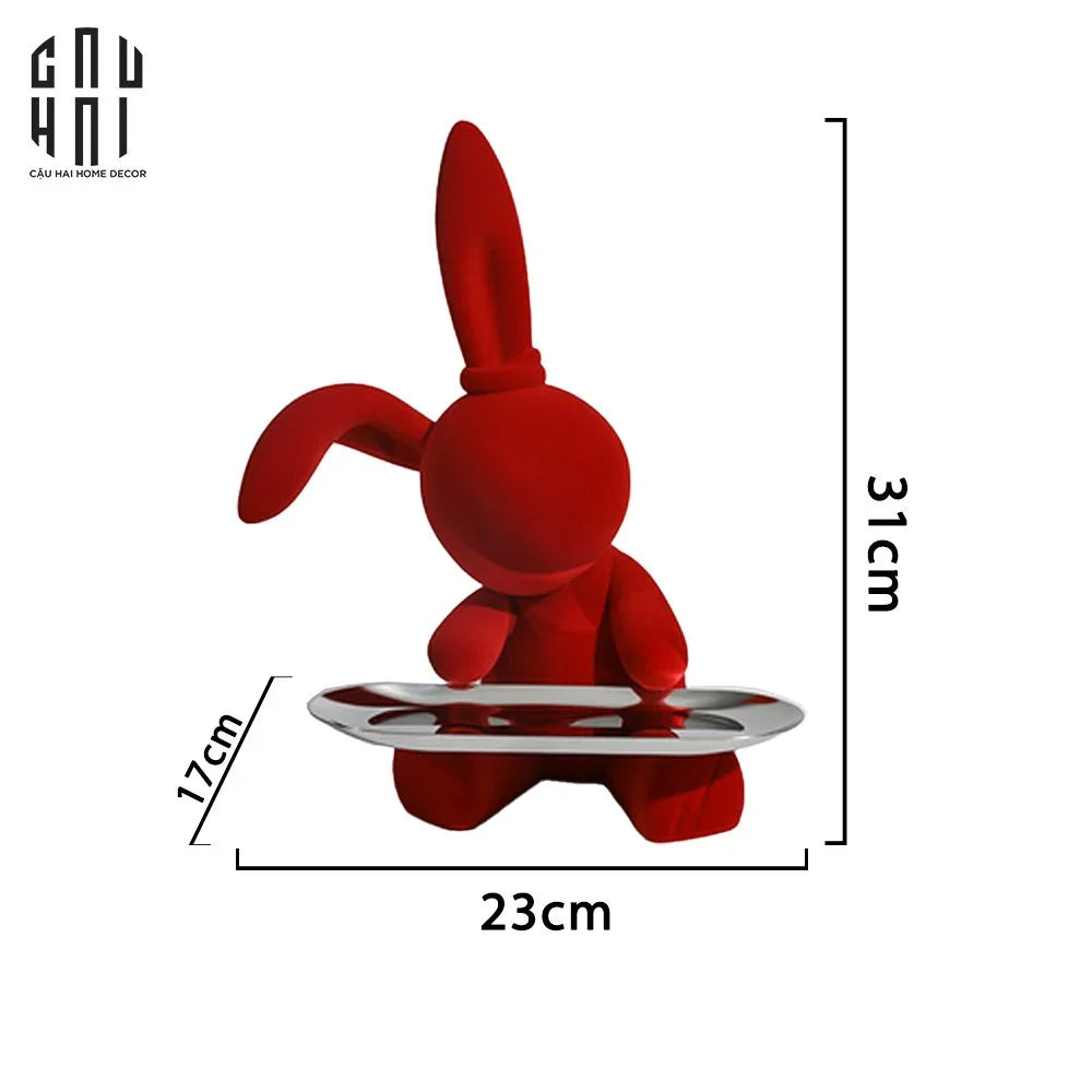 FÊTES COUTURE - TƯỢNG THỎ FIGURINE ROUGE VELOUR JOLI LAPIN H30 - CẬU HAI HOME DECOR