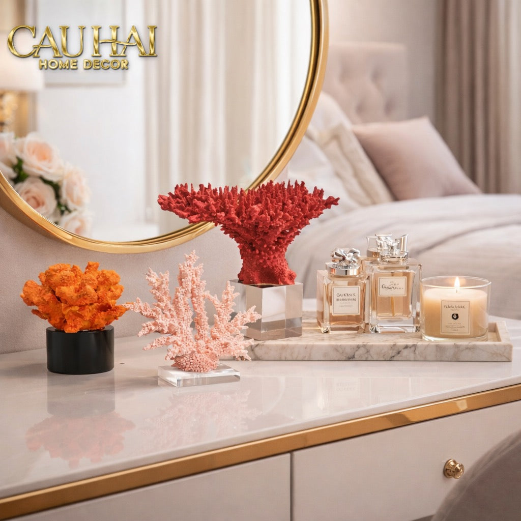 Tượng San Hô Lửa Đế Pha Lê Crimson Cristalleries Coral Sculptures 15x20-CẬU HAI HOME DECOR