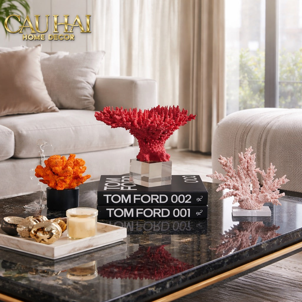 Tượng San Hô Lửa Đế Pha Lê Crimson Cristalleries Coral Sculptures 15x20-CẬU HAI HOME DECOR