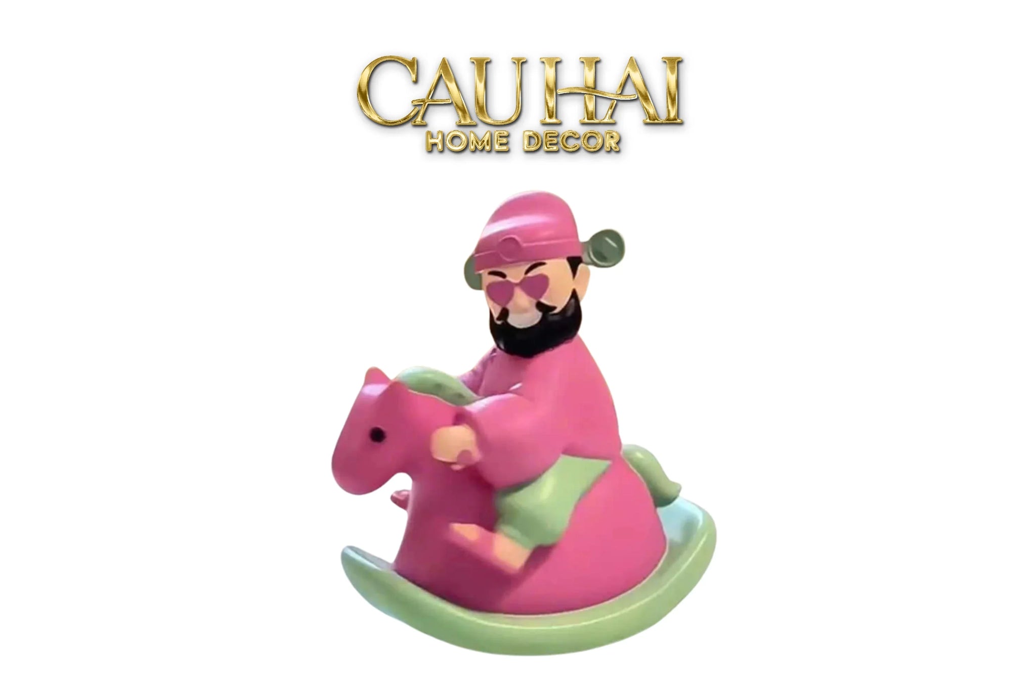 Tượng Thần Tài Wealth Deity Riding Pink Horse-CẬU HAI HOME DECOR