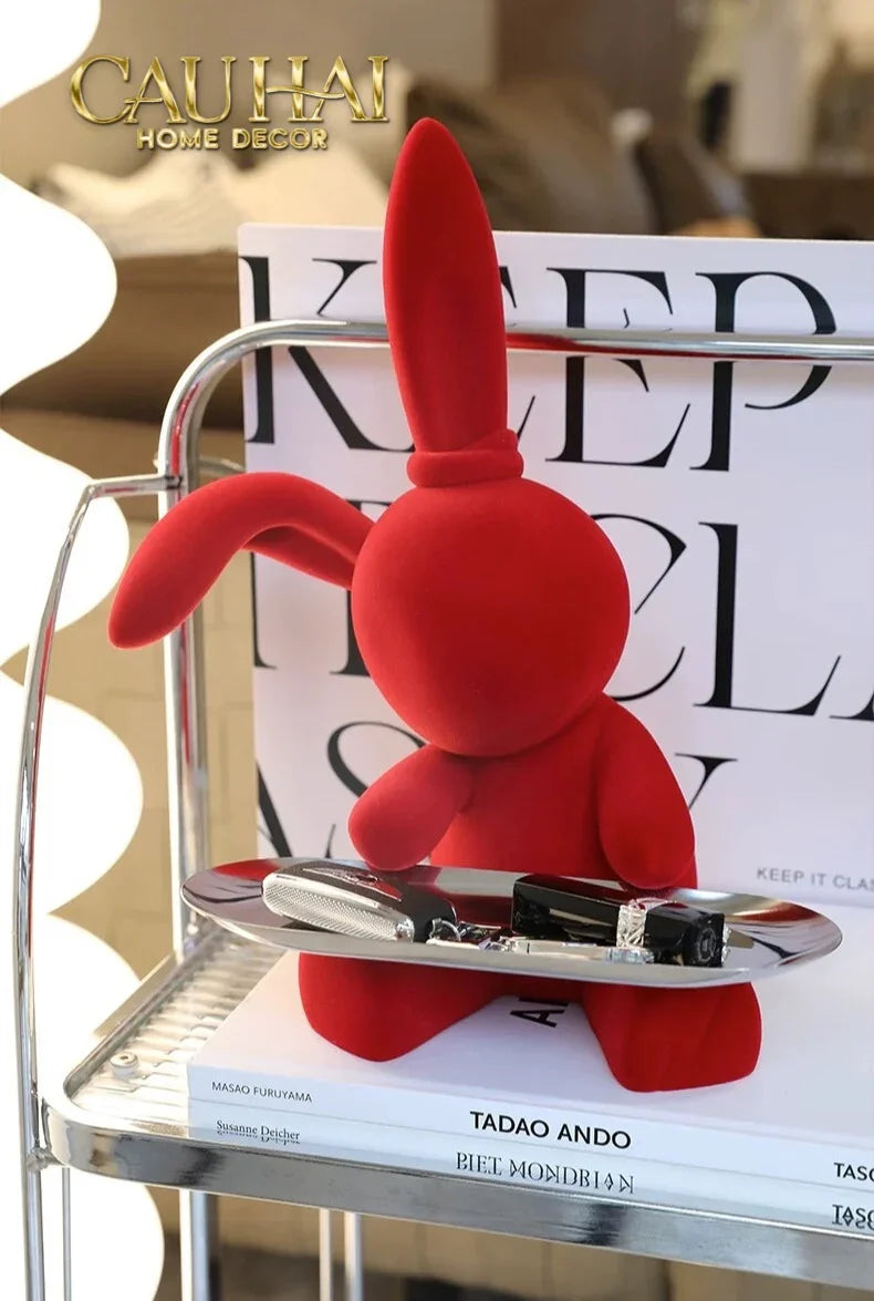 Tượng Thỏ Figurine Rouge Velour Joli Lapin H30-CẬU HAI HOME DECOR
