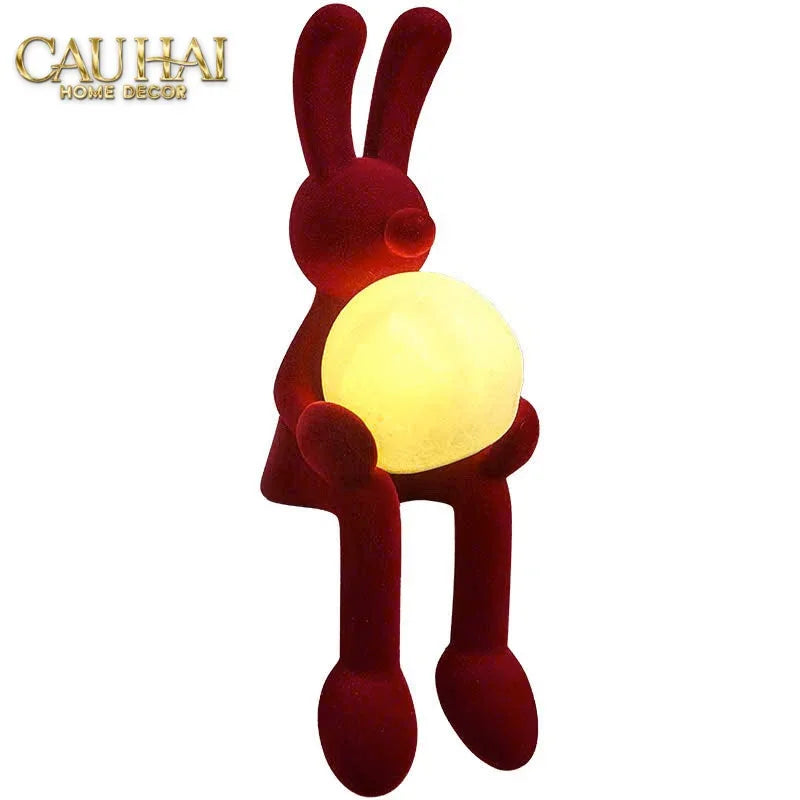 Tượng Thỏ Nhung Đỏ Moonlight Rouge Velour Lapin Sculpture Lamp 8.5x26.5-CẬU HAI HOME DECOR