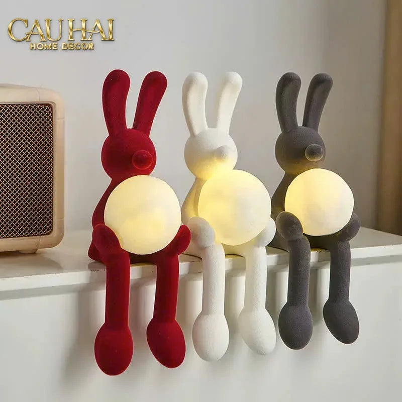 Tượng Thỏ Nhung Đỏ Moonlight Rouge Velour Lapin Sculpture Lamp 8.5x26.5-CẬU HAI HOME DECOR