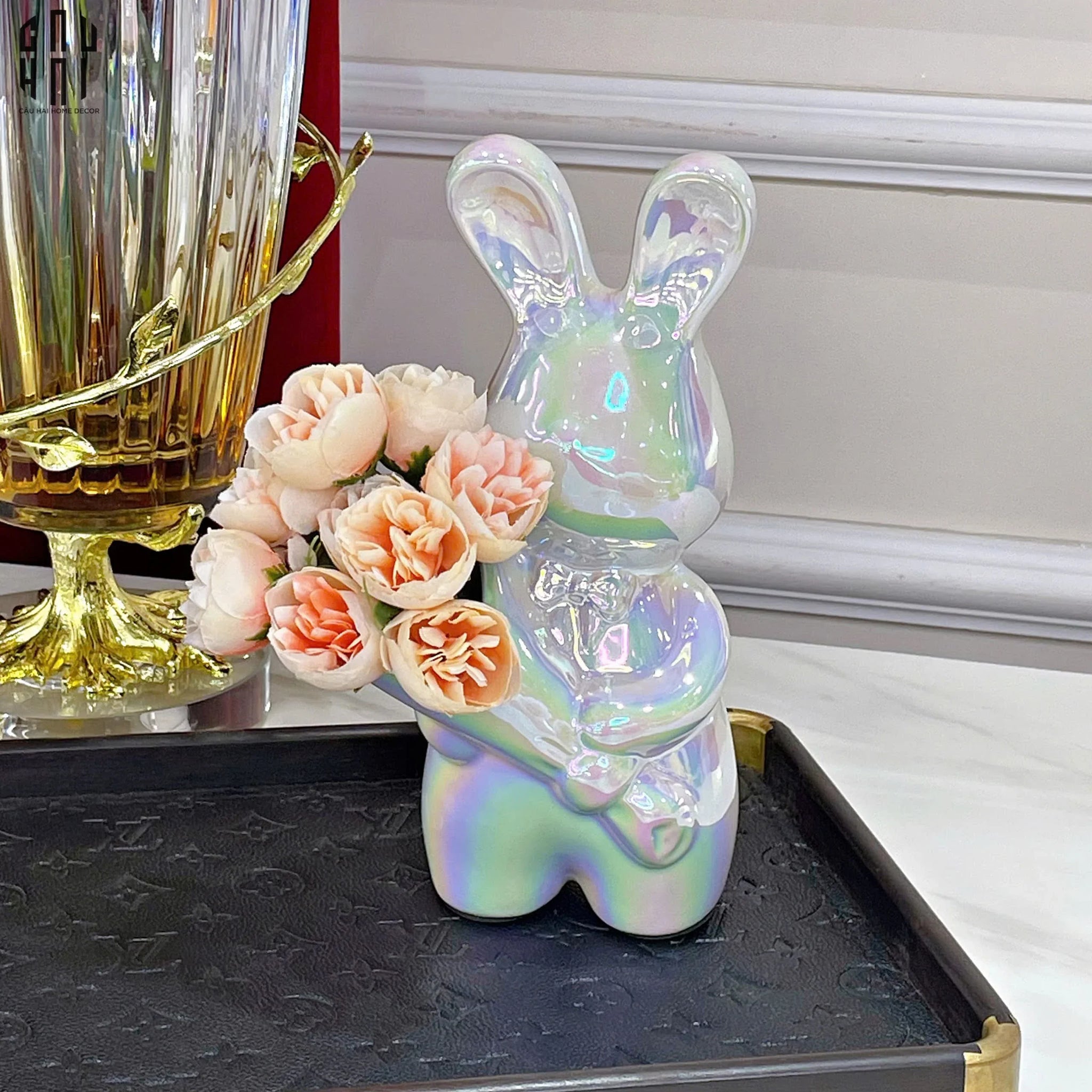 FÊTES COUTURE - TƯỢNG ROMANTIC LAPIN FLORAL EMBRACE UP-CẬU HAI HOME DECOR
