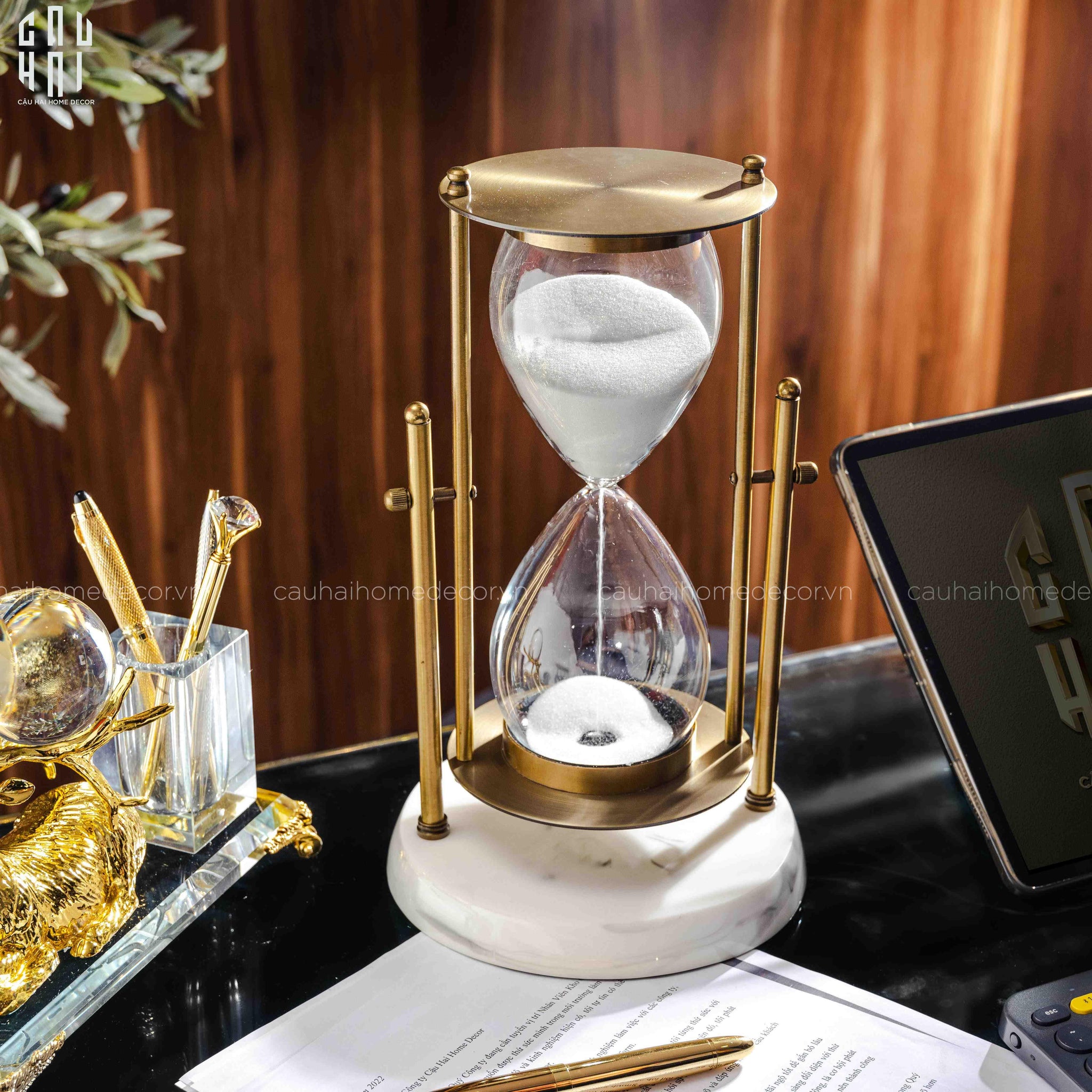 Tượng Trang Trí Đồng Hồ Cát Devian Marble Premium 17x30-CẬU HAI HOME DECOR