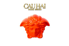 Tượng Trang Trí Đựng Đồng Xu - Couture V Class Money Bank Medusa Signature Orange 18x14-CẬU HAI HOME DECOR