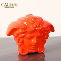 Tượng Trang Trí Đựng Đồng Xu - Couture V Class Money Bank Medusa Signature Orange 18x14-CẬU HAI HOME DECOR