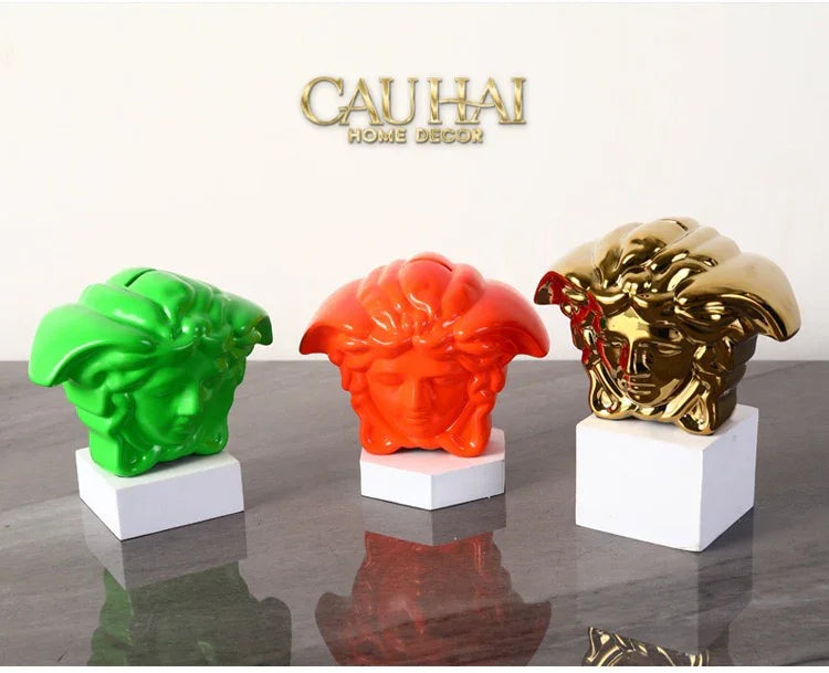 Tượng Trang Trí Đựng Đồng Xu - Couture V Class Money Bank Medusa Signature Orange 18x14-CẬU HAI HOME DECOR