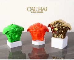 Tượng Trang Trí Đựng Đồng Xu - Couture V Class Money Bank Medusa Signature Orange 18x14-CẬU HAI HOME DECOR