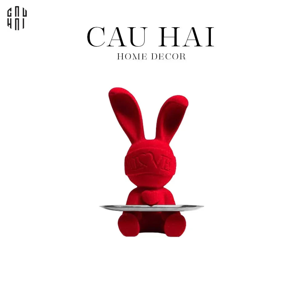 FÊTES COUTURE - TƯỢNG THỎ FIGURINE RED VELVET BUNNY LAPIN WELCOME HOME H33 UP - CẬU HAI HOME DECOR