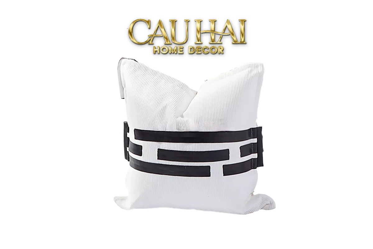 Vỏ Gối Bouclé Belt Noir Ivory 45x45-VỎ GỐI SOFA-CẬU HAI HOME DECOR-CẬU HAI HOME DECOR