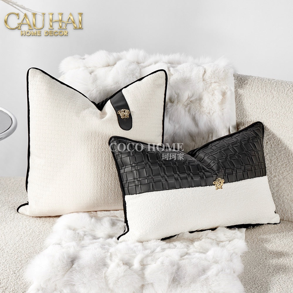 Vỏ Gối Bouclé Medusa Tab Ivory Noir 45x45-VỎ GỐI SOFA-CẬU HAI HOME DECOR-CẬU HAI HOME DECOR