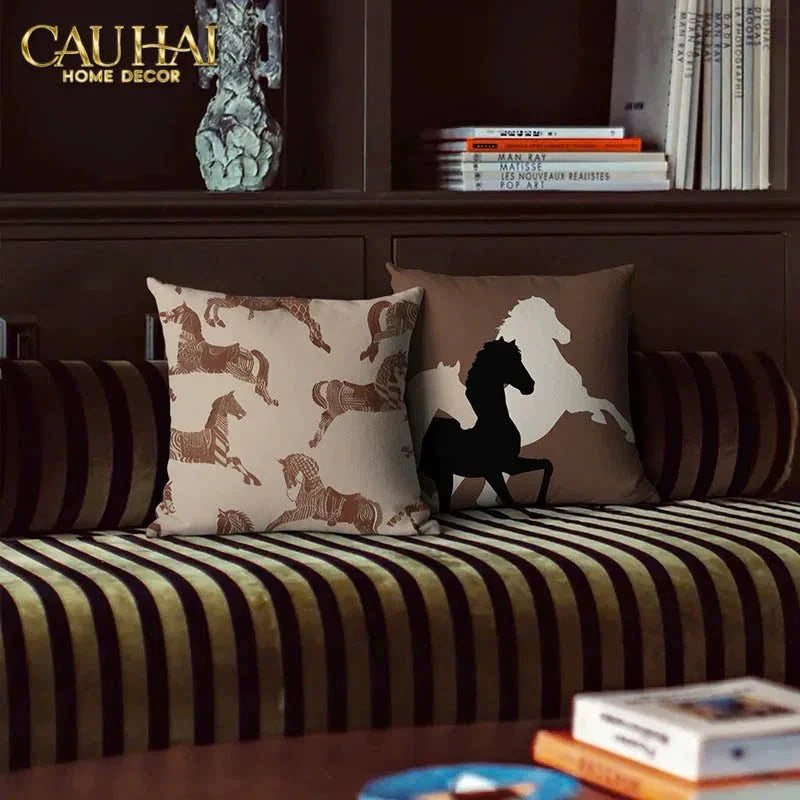Vỏ Gối Canvas Fiber Dou Cavalière Brun 45-CẬU HAI HOME DECOR