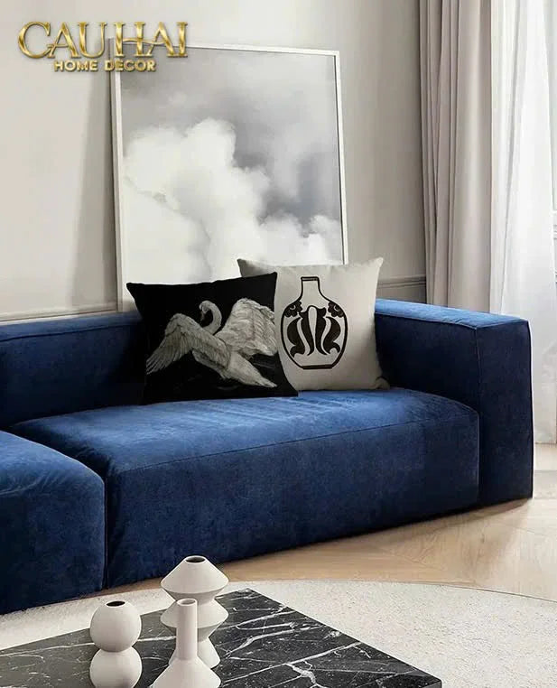 Vỏ Gối Canvas Fiber Flying Savoir Swan 45-CẬU HAI HOME DECOR