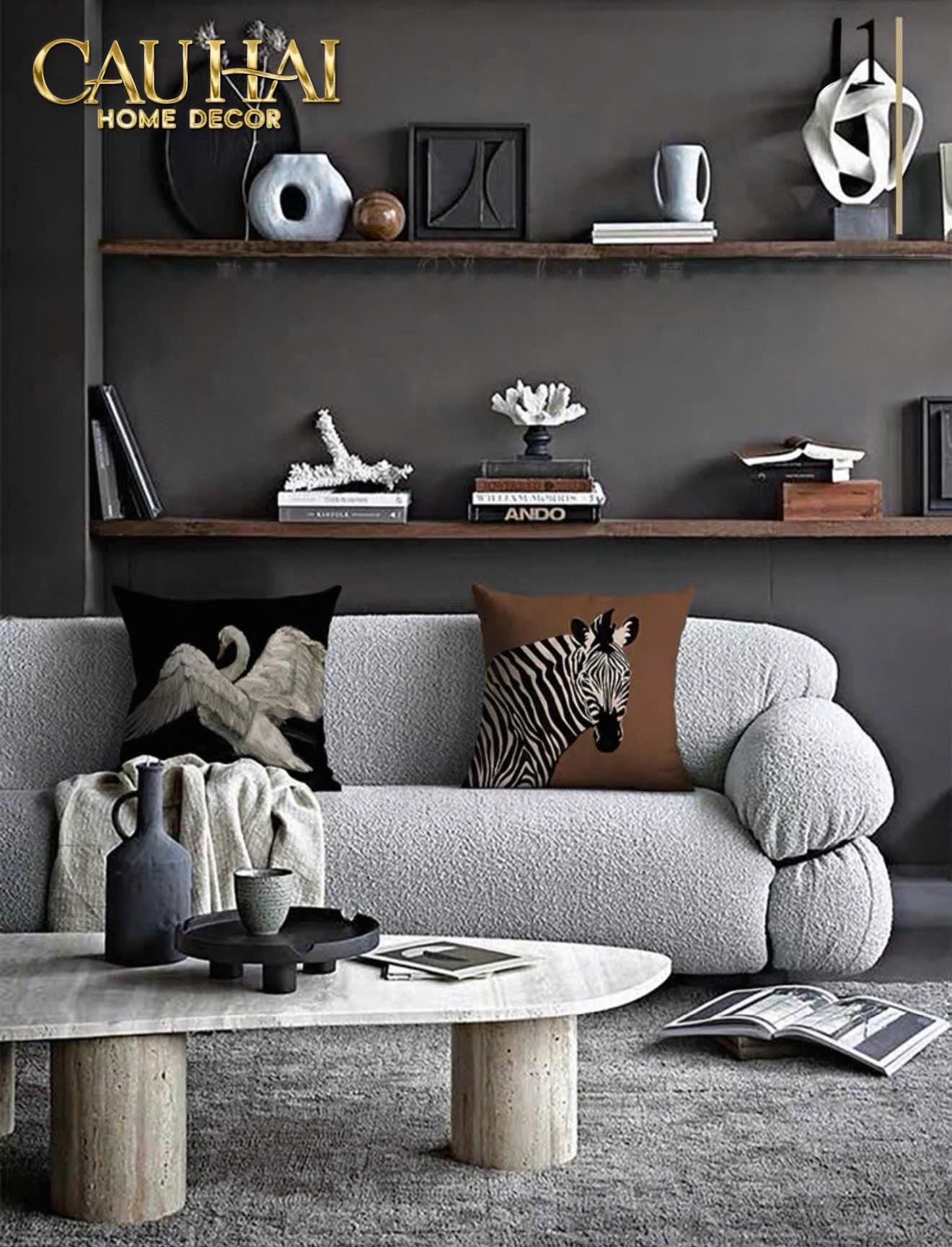 VỎ GỐI CANVAS FIBER ZÈBRE BRUN 45-CẬU HAI HOME DECOR