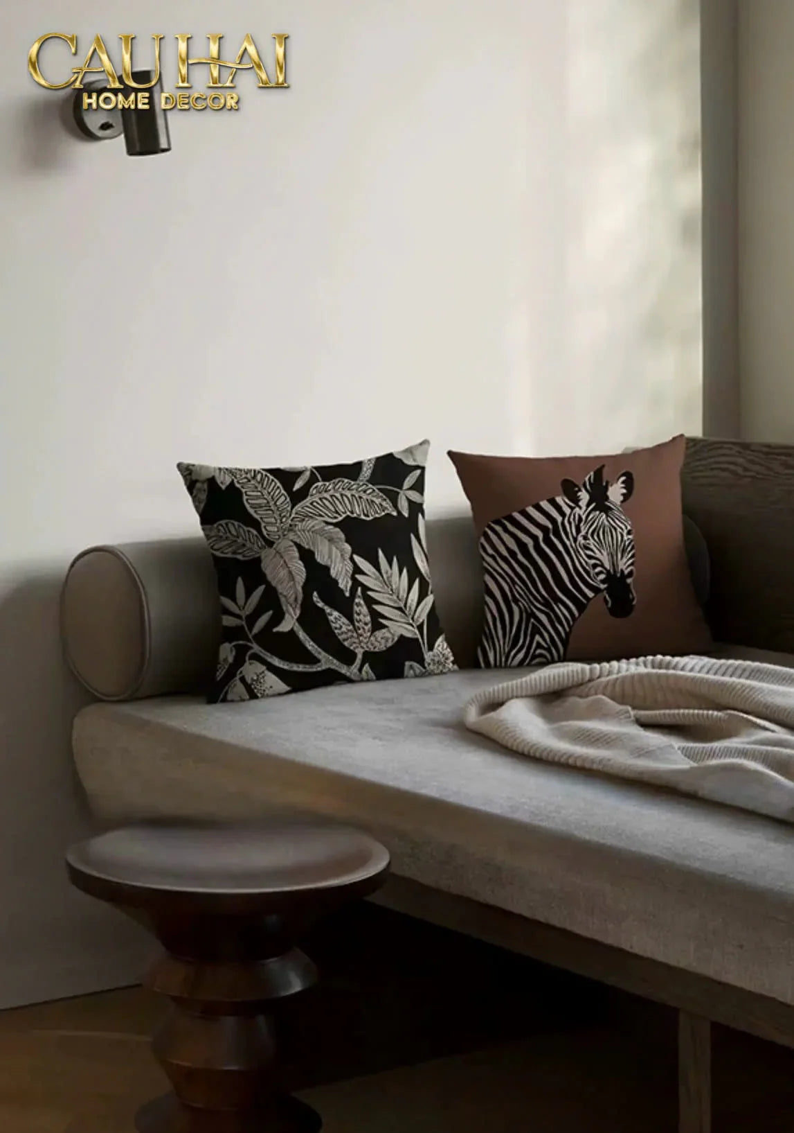 Vỏ Gối Canvas Fiber Zèbre Brun 45-CẬU HAI HOME DECOR