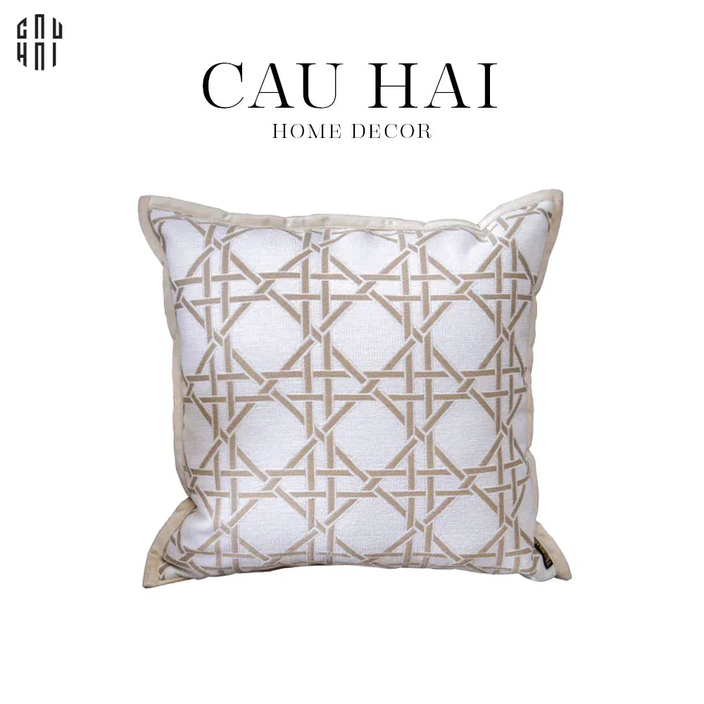 VỎ GỐI CANVAS IVORY CANNAGE 45.-CẬU HAI HOME DECOR