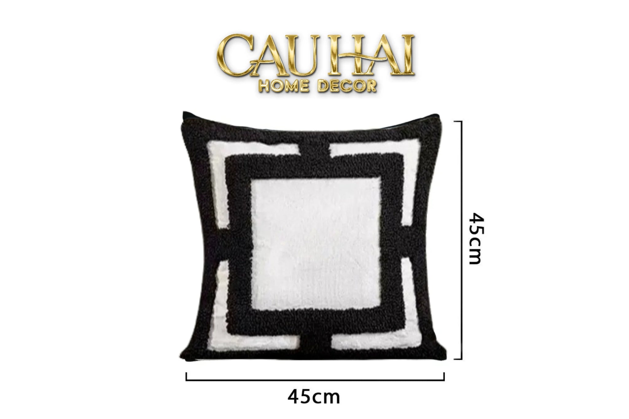 Vỏ Gối Canvas Mono Geometric Border 45-CẬU HAI HOME DECOR