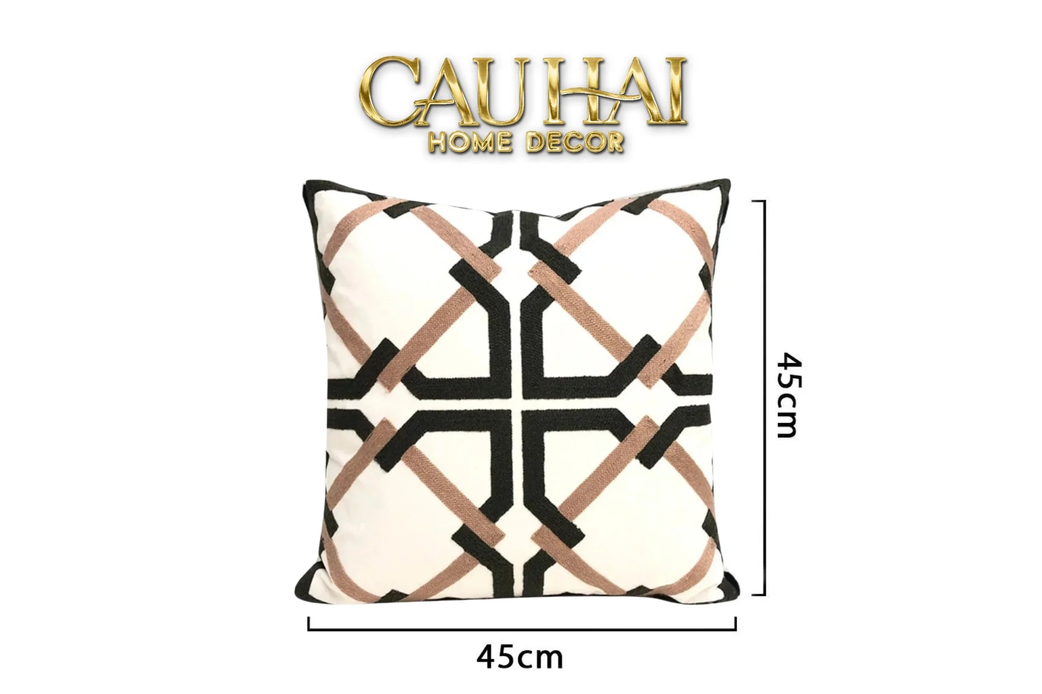 Vỏ Gối Canvas Mono Geometric Border 45-CẬU HAI HOME DECOR