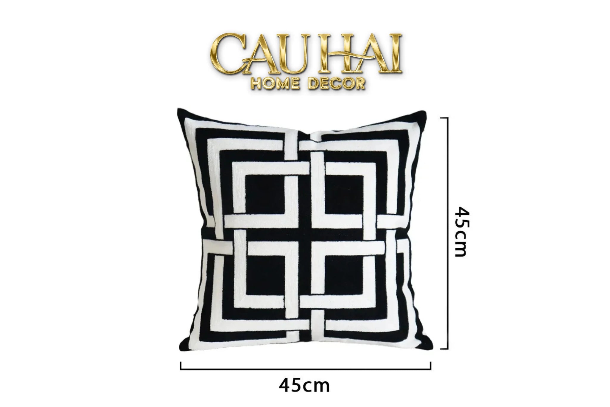 Vỏ Gối Canvas Mono Geometric Border 45-CẬU HAI HOME DECOR