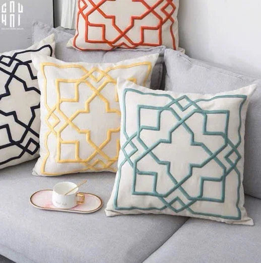 Vỏ Gối Canvas Thêu 3D Mustard Lattice Trellis 45-CẬU HAI HOME DECOR