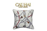 Vỏ Gối Cotton Satin Les Rênes Équestres - Blanc Rouge 45-CẬU HAI HOME DECOR